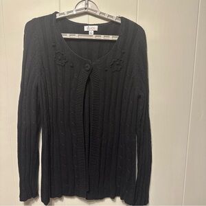 Denim & Co. is Black Cable Knit one button cardigan Sweater M